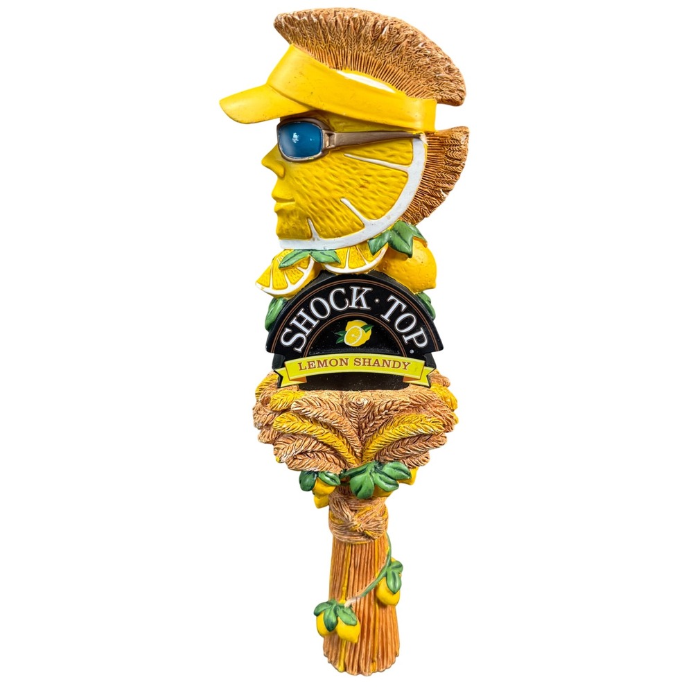 Shock Top Lemon Shandy Beer Tap Handle Yellow Mohawk Man Sunglasses Barware